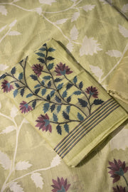 Floral Fiesta Green Soft Cotton Unstitched Suit Set